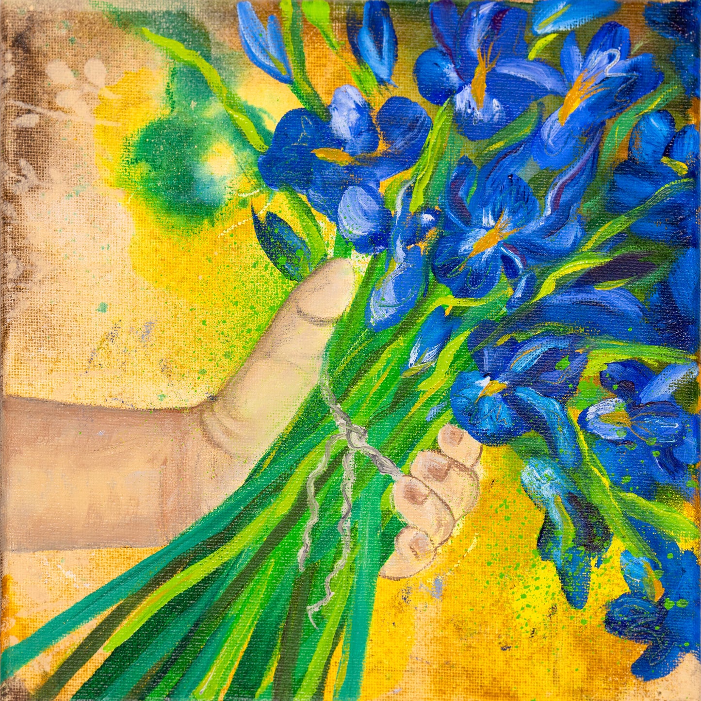 Flowers for Mom - 3 Mixed Media Painting  on Stretched Canvas