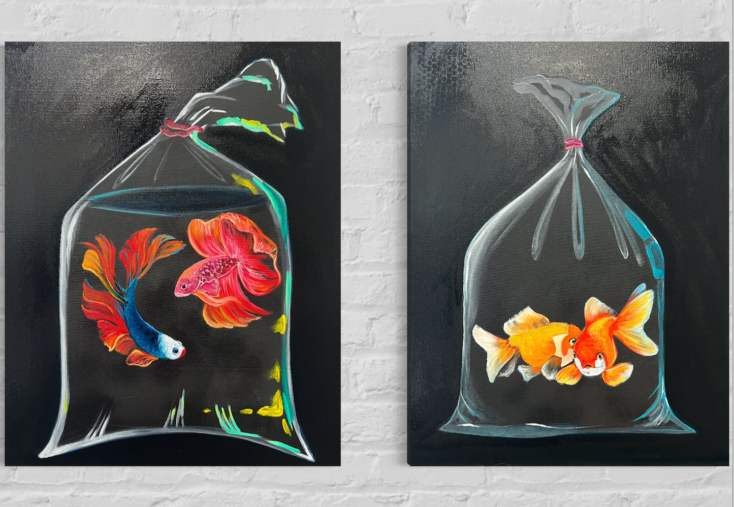 Fishy Fishy (Beta) - Original Mixed Media Painting Canvas