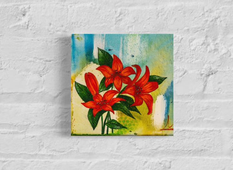 Flower Study - Original Mixed Media Painting Canvas